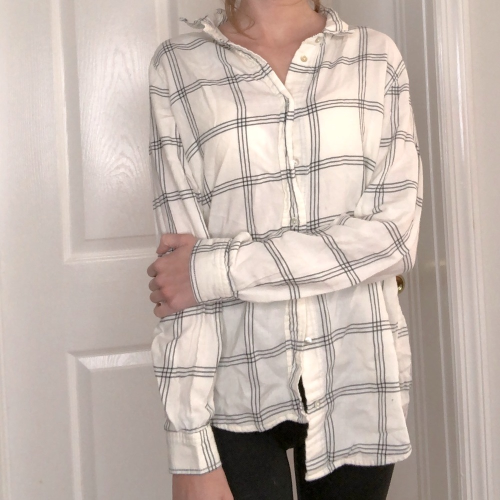 Cream and Black Plaid Button Down